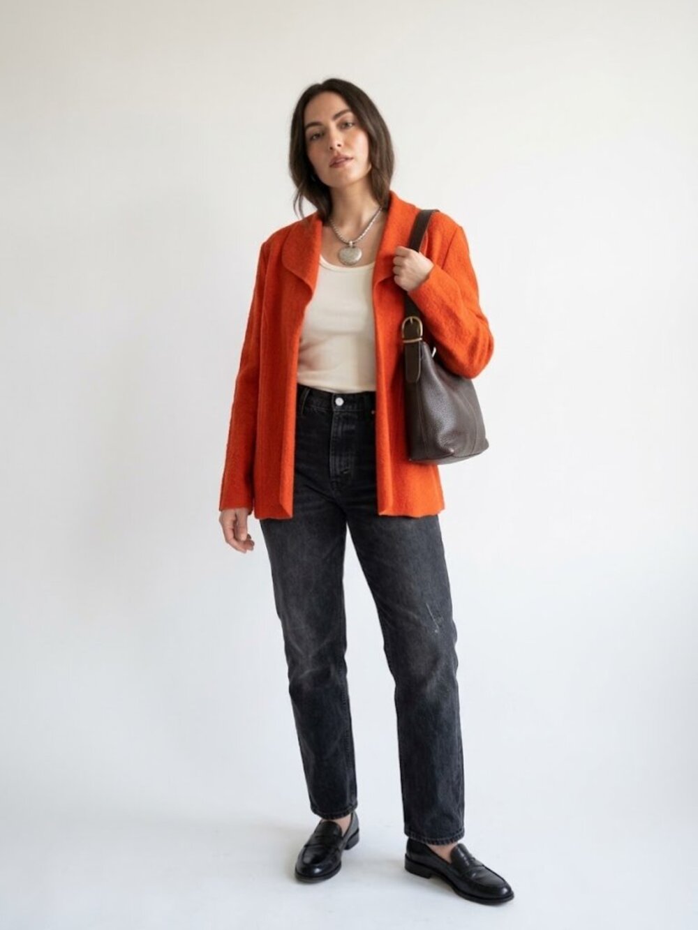 Chico’s Boiled Wool Orange Open Front Cardigan Jacket Size M (1 chico's)